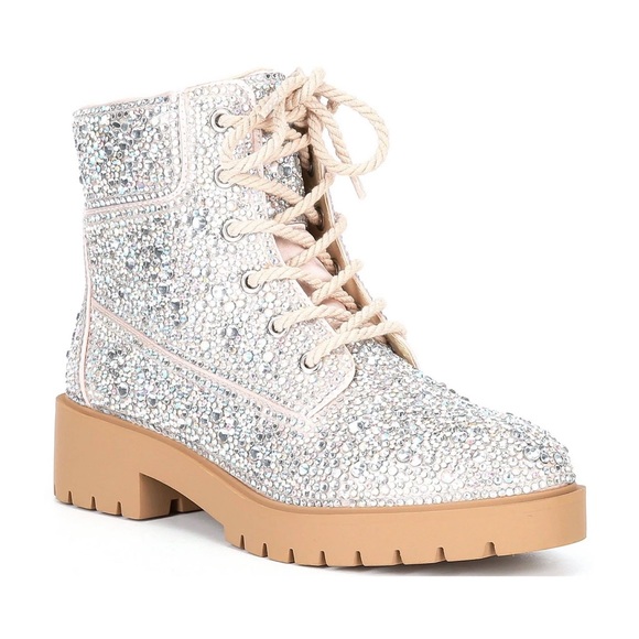 NWT Betsey Johnson SB-HUDSN Rhinestone Combat Bootie - Picture 2 of 15